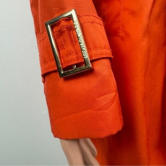 MICHAEL Michael Kors Single Breasted Pleated Trench Coat Rain Orange Size Medium - Picture 14 of 15